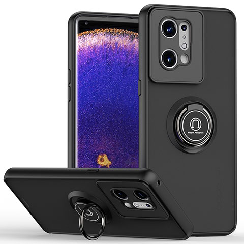 Funda Bumper Silicona y Plastico Mate Carcasa con Magnetico Anillo de dedo Soporte QW2 para Oppo Find X5 5G Negro