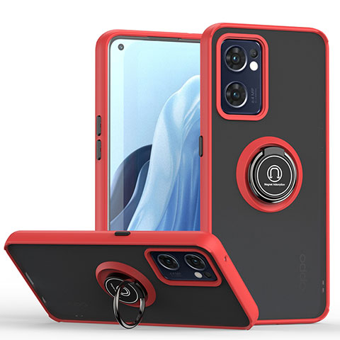 Funda Bumper Silicona y Plastico Mate Carcasa con Magnetico Anillo de dedo Soporte QW2 para Oppo Find X5 Lite 5G Rojo