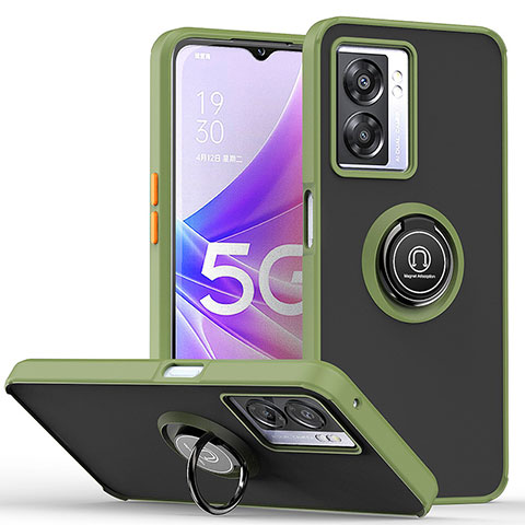 Funda Bumper Silicona y Plastico Mate Carcasa con Magnetico Anillo de dedo Soporte QW2 para Oppo K10 5G India Ejercito Verde