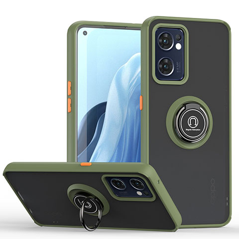 Funda Bumper Silicona y Plastico Mate Carcasa con Magnetico Anillo de dedo Soporte QW2 para Oppo Reno7 5G Ejercito Verde