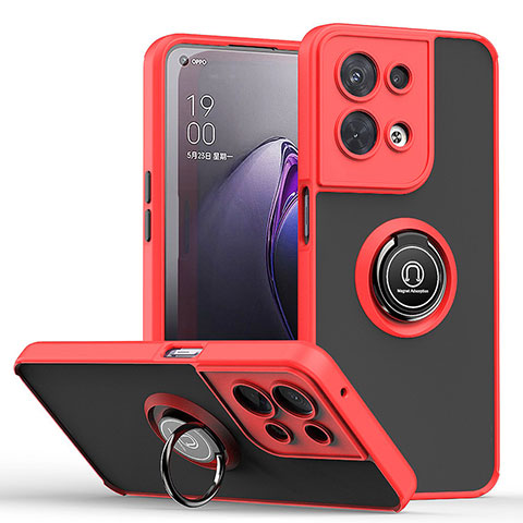 Funda Bumper Silicona y Plastico Mate Carcasa con Magnetico Anillo de dedo Soporte QW2 para Oppo Reno8 Pro+ Plus 5G Rojo