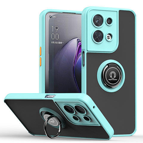 Funda Bumper Silicona y Plastico Mate Carcasa con Magnetico Anillo de dedo Soporte QW2 para Oppo Reno9 5G Cian