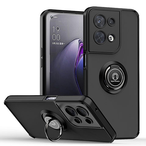 Funda Bumper Silicona y Plastico Mate Carcasa con Magnetico Anillo de dedo Soporte QW2 para Oppo Reno9 Pro+ Plus 5G Negro