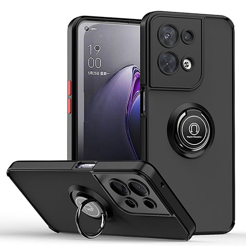 Funda Bumper Silicona y Plastico Mate Carcasa con Magnetico Anillo de dedo Soporte QW2 para Oppo Reno9 Pro+ Plus 5G Rojo y Negro