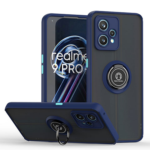 Funda Bumper Silicona y Plastico Mate Carcasa con Magnetico Anillo de dedo Soporte QW2 para Realme 9 Pro 5G Azul