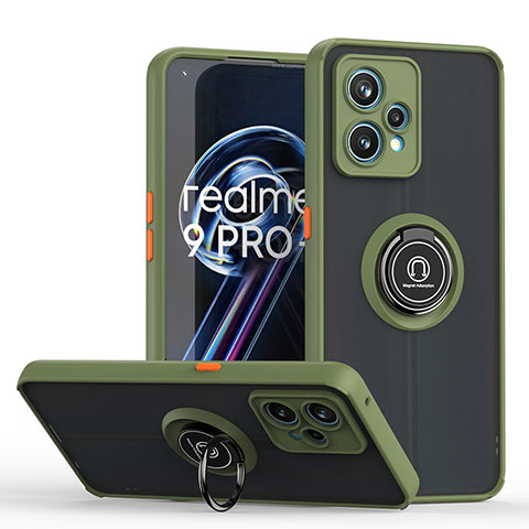 Funda Bumper Silicona y Plastico Mate Carcasa con Magnetico Anillo de dedo Soporte QW2 para Realme 9 Pro 5G Ejercito Verde