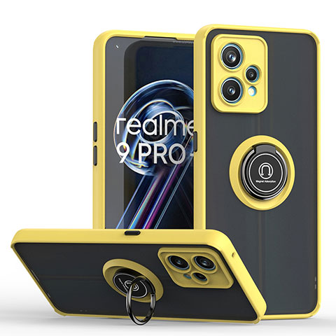 Funda Bumper Silicona y Plastico Mate Carcasa con Magnetico Anillo de dedo Soporte QW2 para Realme 9 Pro+ Plus 5G Amarillo