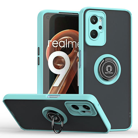 Funda Bumper Silicona y Plastico Mate Carcasa con Magnetico Anillo de dedo Soporte QW2 para Realme 9i 4G Cian