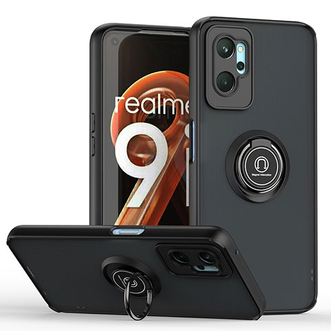 Funda Bumper Silicona y Plastico Mate Carcasa con Magnetico Anillo de dedo Soporte QW2 para Realme 9i 4G Negro