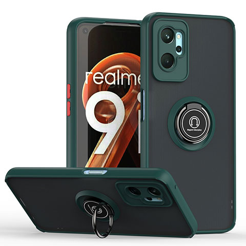 Funda Bumper Silicona y Plastico Mate Carcasa con Magnetico Anillo de dedo Soporte QW2 para Realme 9i 4G Verde Noche