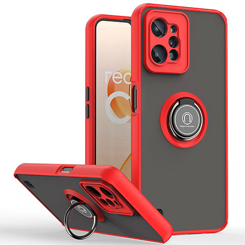 Funda Bumper Silicona y Plastico Mate Carcasa con Magnetico Anillo de dedo Soporte QW2 para Realme C31 Rojo