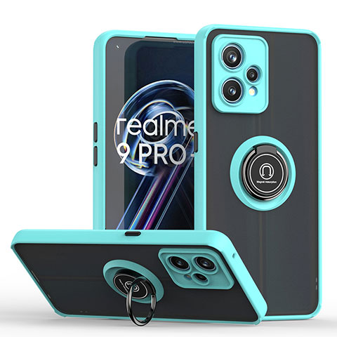 Funda Bumper Silicona y Plastico Mate Carcasa con Magnetico Anillo de dedo Soporte QW2 para Realme Narzo 50 Pro 5G Cian