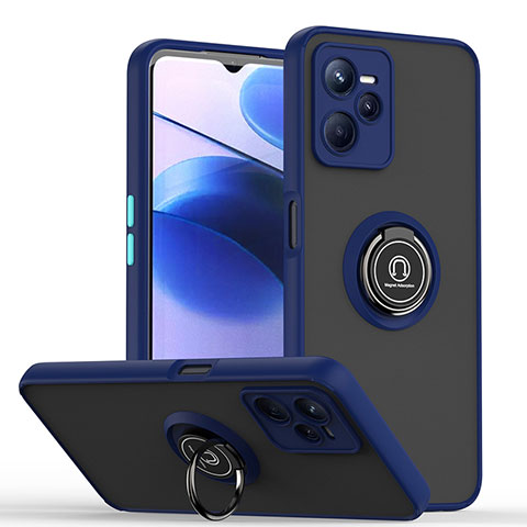 Funda Bumper Silicona y Plastico Mate Carcasa con Magnetico Anillo de dedo Soporte QW2 para Realme Narzo 50A Prime Azul