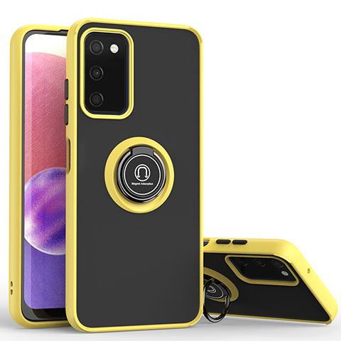 Funda Bumper Silicona y Plastico Mate Carcasa con Magnetico Anillo de dedo Soporte QW2 para Samsung Galaxy A02s Amarillo