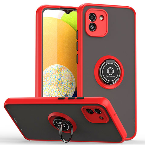 Funda Bumper Silicona y Plastico Mate Carcasa con Magnetico Anillo de dedo Soporte QW2 para Samsung Galaxy A03 Rojo