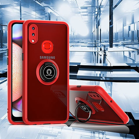 Funda Bumper Silicona y Plastico Mate Carcasa con Magnetico Anillo de dedo Soporte QW2 para Samsung Galaxy A10s Rojo