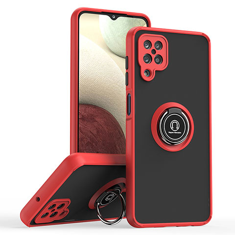 Funda Bumper Silicona y Plastico Mate Carcasa con Magnetico Anillo de dedo Soporte QW2 para Samsung Galaxy A12 5G Rojo