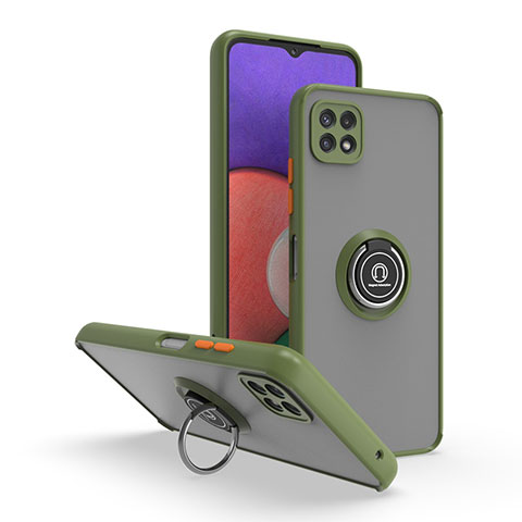 Funda Bumper Silicona y Plastico Mate Carcasa con Magnetico Anillo de dedo Soporte QW2 para Samsung Galaxy A22 5G Ejercito Verde