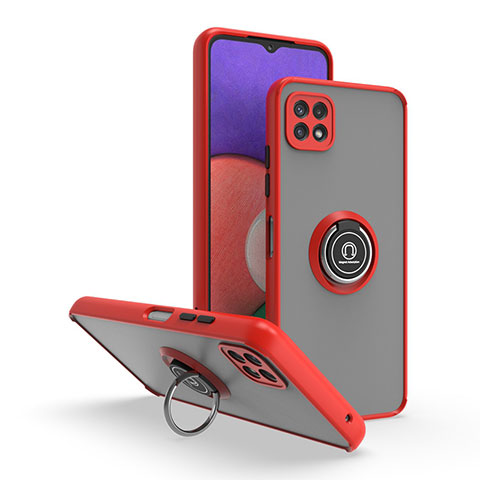 Funda Bumper Silicona y Plastico Mate Carcasa con Magnetico Anillo de dedo Soporte QW2 para Samsung Galaxy A22s 5G Rojo