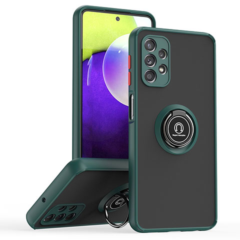 Funda Bumper Silicona y Plastico Mate Carcasa con Magnetico Anillo de dedo Soporte QW2 para Samsung Galaxy A32 4G Verde Noche