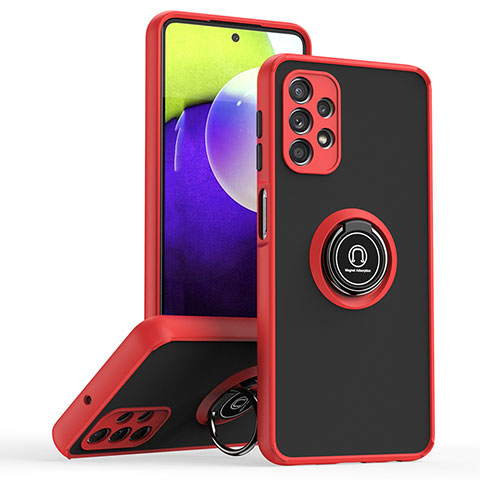 Funda Bumper Silicona y Plastico Mate Carcasa con Magnetico Anillo de dedo Soporte QW2 para Samsung Galaxy A32 5G Rojo