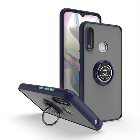 Funda Bumper Silicona y Plastico Mate Carcasa con Magnetico Anillo de dedo Soporte QW2 para Samsung Galaxy A70E Azul