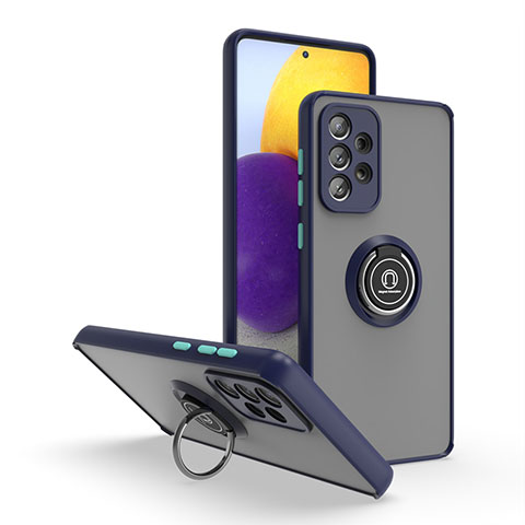 Funda Bumper Silicona y Plastico Mate Carcasa con Magnetico Anillo de dedo Soporte QW2 para Samsung Galaxy A73 5G Azul