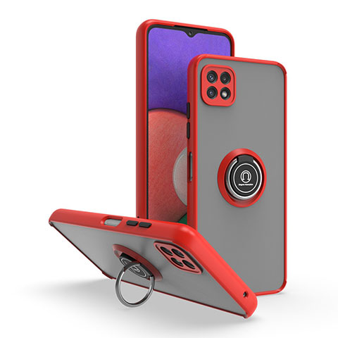 Funda Bumper Silicona y Plastico Mate Carcasa con Magnetico Anillo de dedo Soporte QW2 para Samsung Galaxy F42 5G Rojo