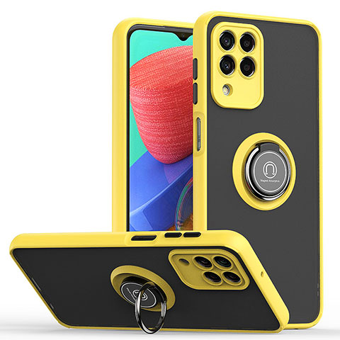 Funda Bumper Silicona y Plastico Mate Carcasa con Magnetico Anillo de dedo Soporte QW2 para Samsung Galaxy M33 5G Amarillo