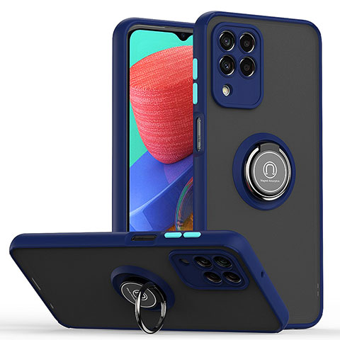 Funda Bumper Silicona y Plastico Mate Carcasa con Magnetico Anillo de dedo Soporte QW2 para Samsung Galaxy M33 5G Azul