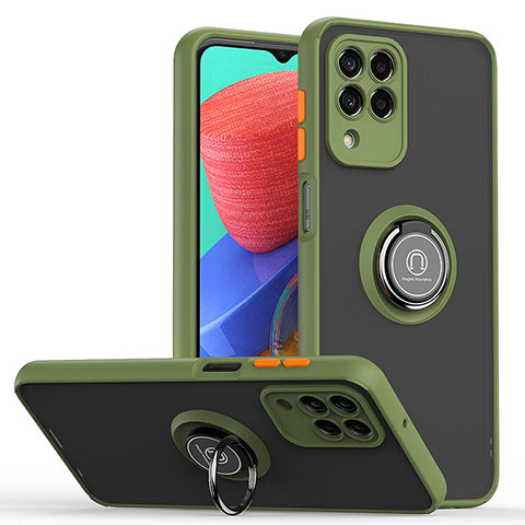 Funda Bumper Silicona y Plastico Mate Carcasa con Magnetico Anillo de dedo Soporte QW2 para Samsung Galaxy M33 5G Ejercito Verde