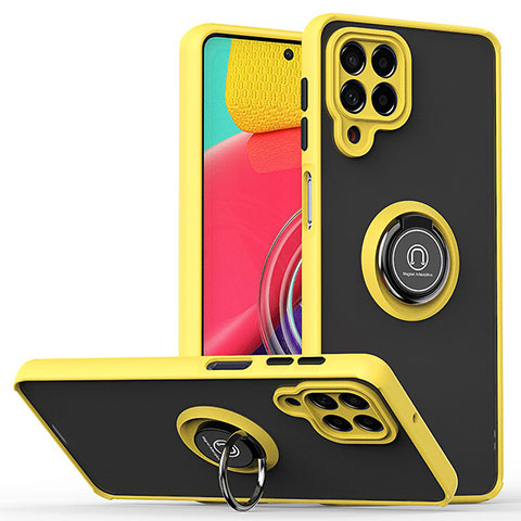 Funda Bumper Silicona y Plastico Mate Carcasa con Magnetico Anillo de dedo Soporte QW2 para Samsung Galaxy M53 5G Amarillo