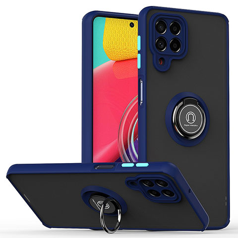 Funda Bumper Silicona y Plastico Mate Carcasa con Magnetico Anillo de dedo Soporte QW2 para Samsung Galaxy M53 5G Azul