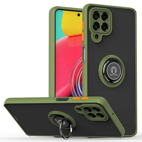 Funda Bumper Silicona y Plastico Mate Carcasa con Magnetico Anillo de dedo Soporte QW2 para Samsung Galaxy M53 5G Ejercito Verde