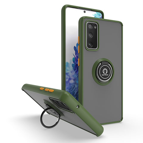 Funda Bumper Silicona y Plastico Mate Carcasa con Magnetico Anillo de dedo Soporte QW2 para Samsung Galaxy S20 FE (2022) 5G Ejercito Verde