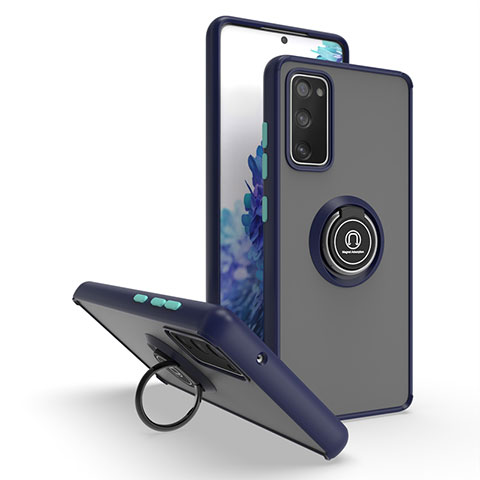 Funda Bumper Silicona y Plastico Mate Carcasa con Magnetico Anillo de dedo Soporte QW2 para Samsung Galaxy S20 FE 4G Azul