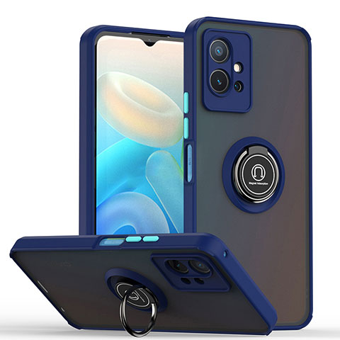 Funda Bumper Silicona y Plastico Mate Carcasa con Magnetico Anillo de dedo Soporte QW2 para Vivo iQOO Z6 5G Azul