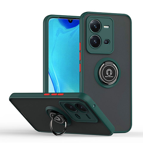 Funda Bumper Silicona y Plastico Mate Carcasa con Magnetico Anillo de dedo Soporte QW2 para Vivo X80 Lite 5G Verde Noche