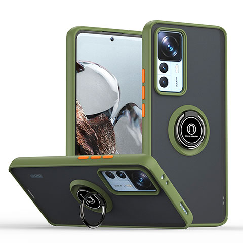 Funda Bumper Silicona y Plastico Mate Carcasa con Magnetico Anillo de dedo Soporte QW2 para Xiaomi Mi 12T 5G Ejercito Verde