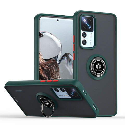 Funda Bumper Silicona y Plastico Mate Carcasa con Magnetico Anillo de dedo Soporte QW2 para Xiaomi Mi 12T 5G Verde Noche