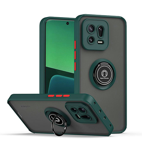 Funda Bumper Silicona y Plastico Mate Carcasa con Magnetico Anillo de dedo Soporte QW2 para Xiaomi Mi 13 Pro 5G Verde Noche