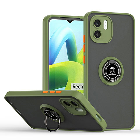 Funda Bumper Silicona y Plastico Mate Carcasa con Magnetico Anillo de dedo Soporte QW2 para Xiaomi Poco C51 Ejercito Verde