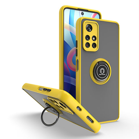 Funda Bumper Silicona y Plastico Mate Carcasa con Magnetico Anillo de dedo Soporte QW2 para Xiaomi Poco M4 Pro 5G Amarillo