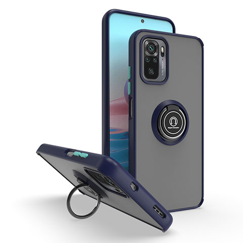 Funda Bumper Silicona y Plastico Mate Carcasa con Magnetico Anillo de dedo Soporte QW2 para Xiaomi Poco M5S Azul