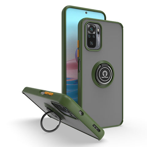 Funda Bumper Silicona y Plastico Mate Carcasa con Magnetico Anillo de dedo Soporte QW2 para Xiaomi Poco M5S Ejercito Verde