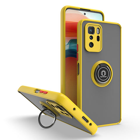 Funda Bumper Silicona y Plastico Mate Carcasa con Magnetico Anillo de dedo Soporte QW2 para Xiaomi Poco X3 GT 5G Amarillo