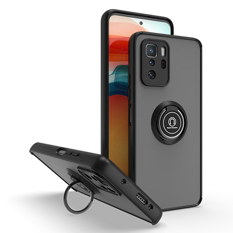 Funda Bumper Silicona y Plastico Mate Carcasa con Magnetico Anillo de dedo Soporte QW2 para Xiaomi Poco X3 GT 5G Negro