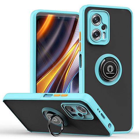 Funda Bumper Silicona y Plastico Mate Carcasa con Magnetico Anillo de dedo Soporte QW2 para Xiaomi Poco X4 GT 5G Cian