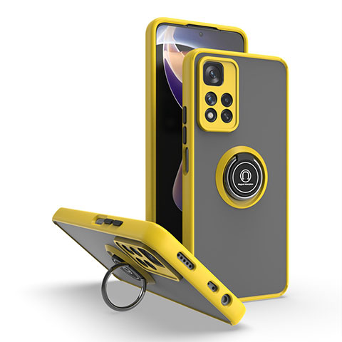 Funda Bumper Silicona y Plastico Mate Carcasa con Magnetico Anillo de dedo Soporte QW2 para Xiaomi Poco X4 NFC Amarillo