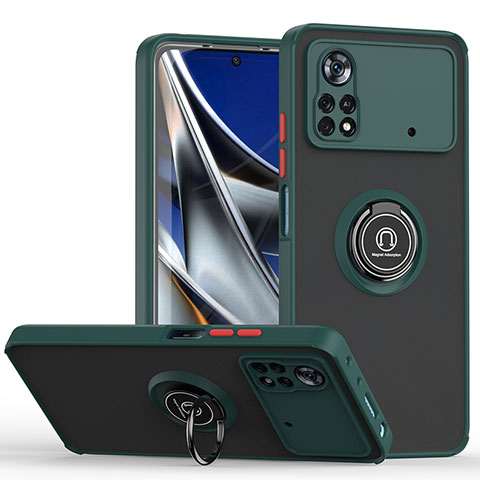 Funda Bumper Silicona y Plastico Mate Carcasa con Magnetico Anillo de dedo Soporte QW2 para Xiaomi Poco X4 Pro 5G Verde Noche